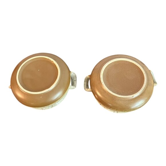Vtg Stoneware Pottery Soup Bowls 4.5" Dia X 2.5" Tall Set Of 2 Speckled Handles - Picture 7 of 8